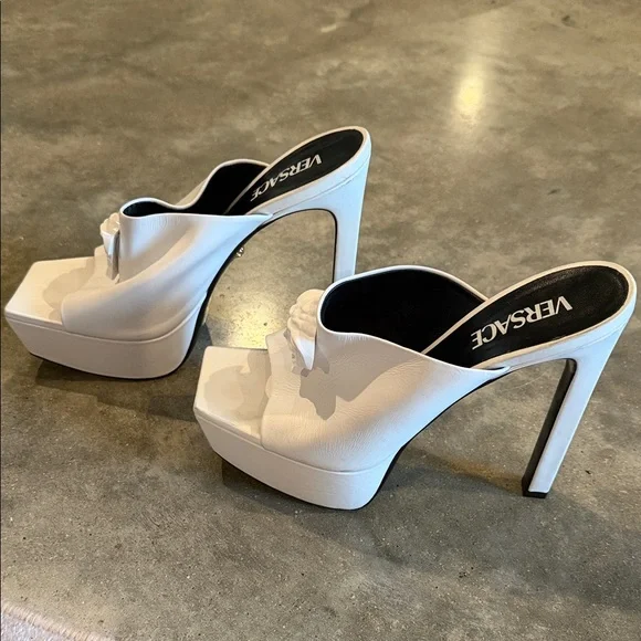 Authentic Versace White platform Mules with Medusa Detail - Picture 3 of 9